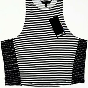 Cute Hurley Crop Top Large Black & White Crop Top